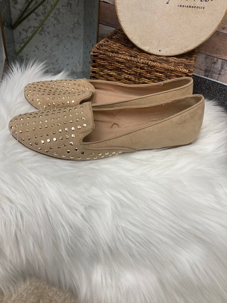Trafaluc Tan Suede Flats w/Gold Studs