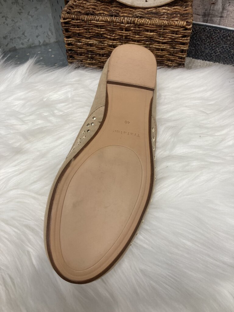 Trafaluc Tan Suede Flats w/Gold Studs
