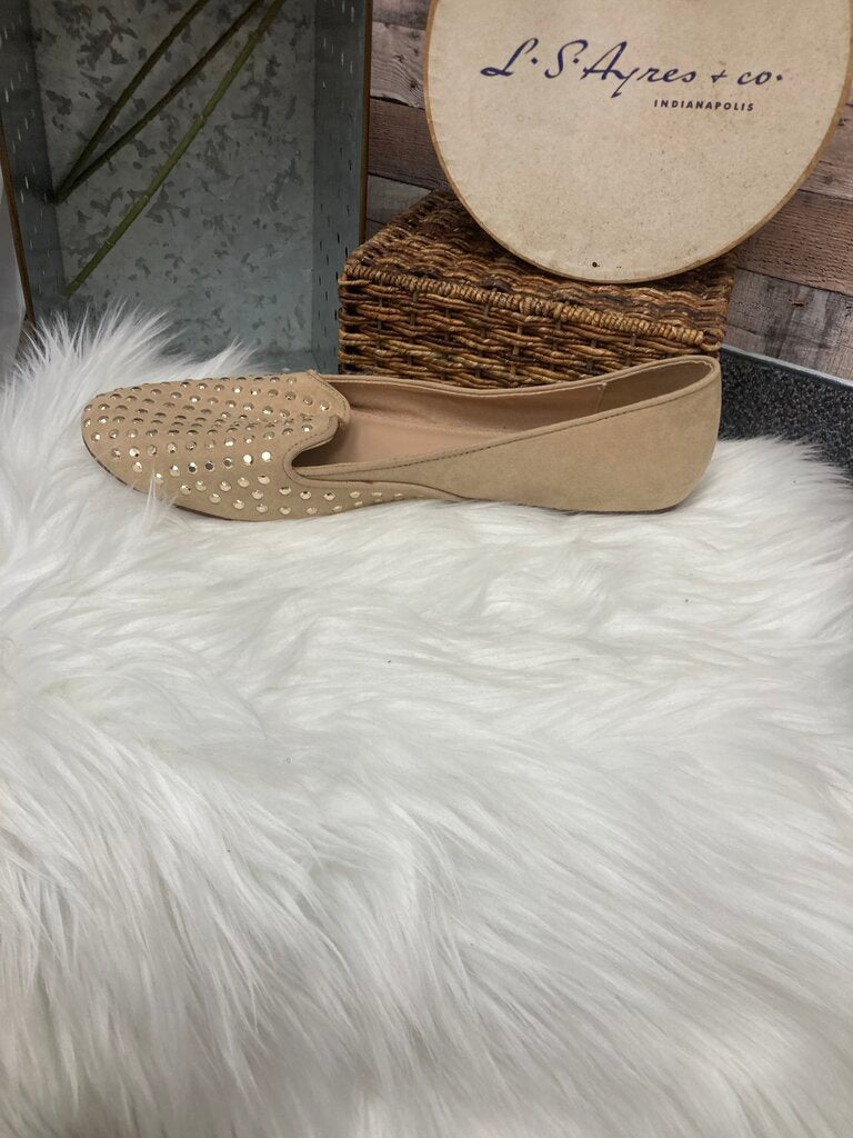 Trafaluc Tan Suede Flats w/Gold Studs