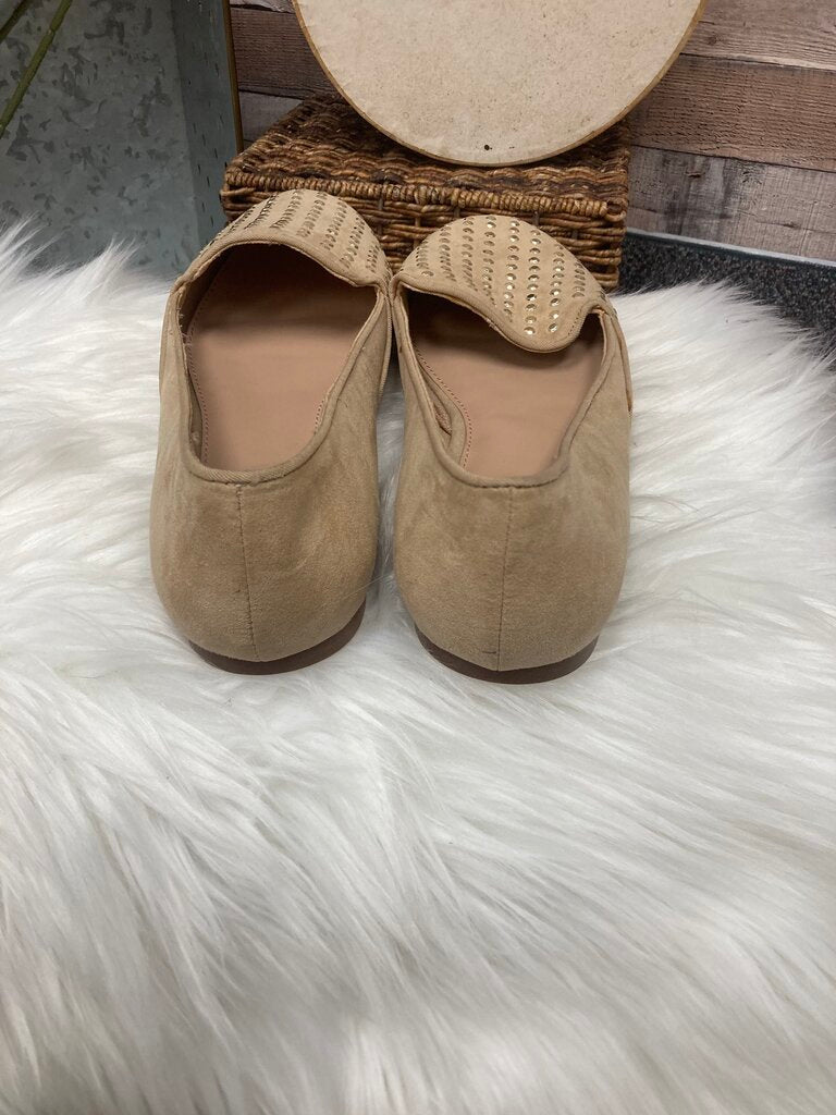 Trafaluc Tan Suede Flats w/Gold Studs