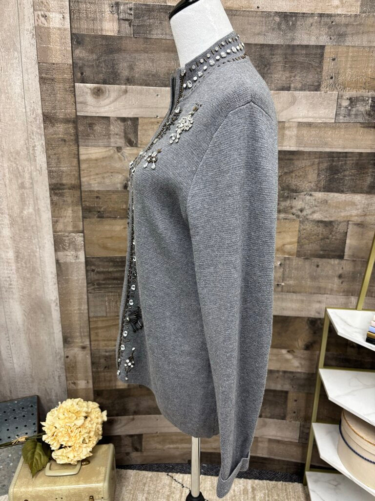 Chico's Grey Jewel Embellished Cardigan
