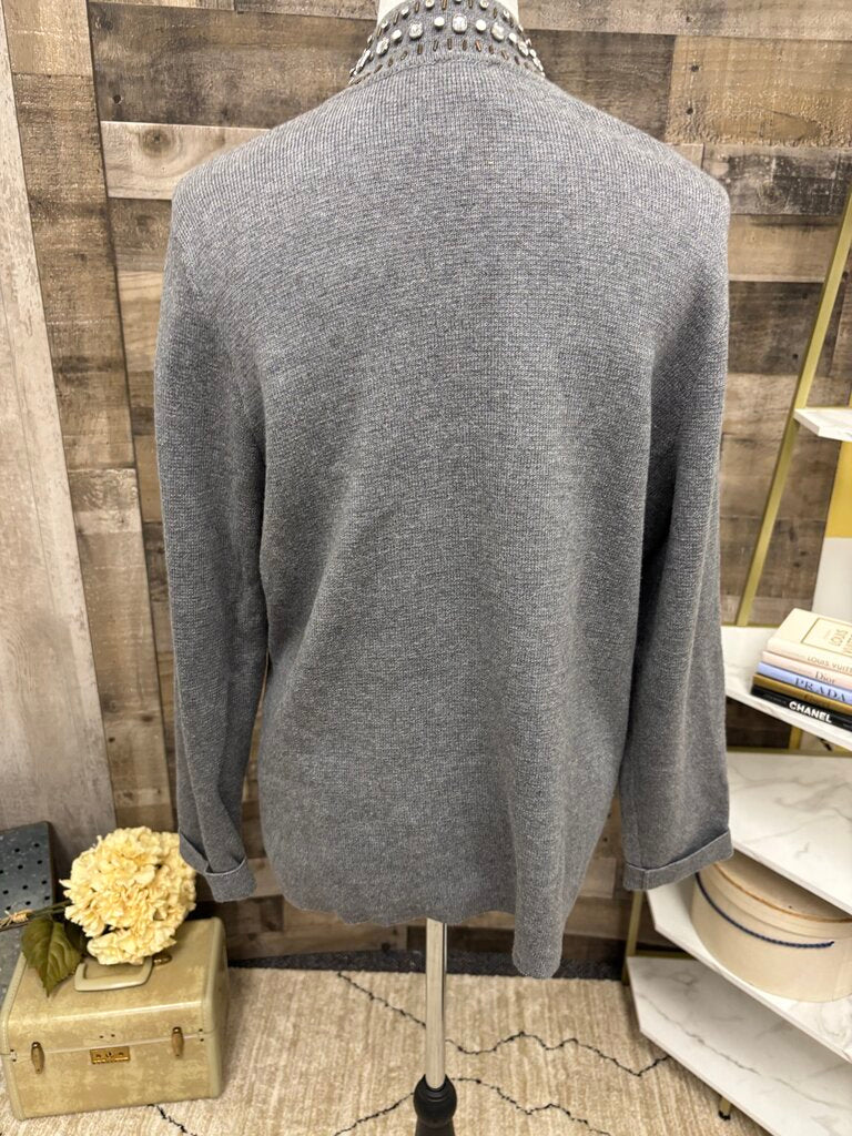 Chico's Grey Jewel Embellished Cardigan