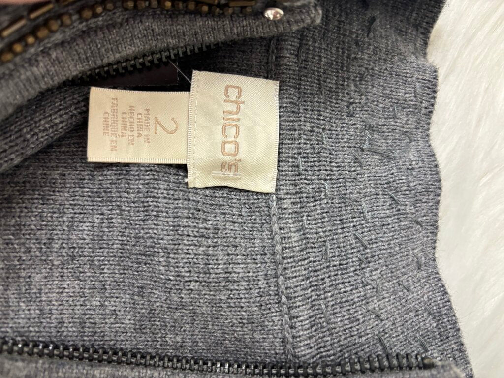 Chico's Grey Jewel Embellished Cardigan