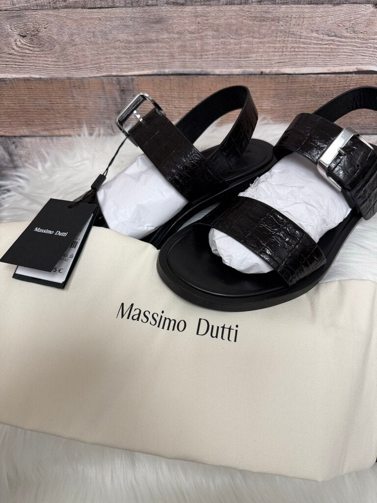 NWT Massimo Dutti Black Croc Embossed Leather