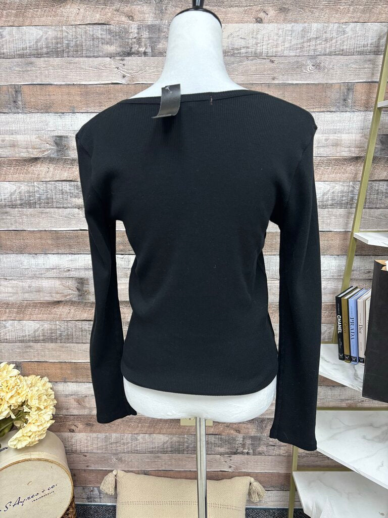 AMO Black V-Neck Long Sleeve Ribbed