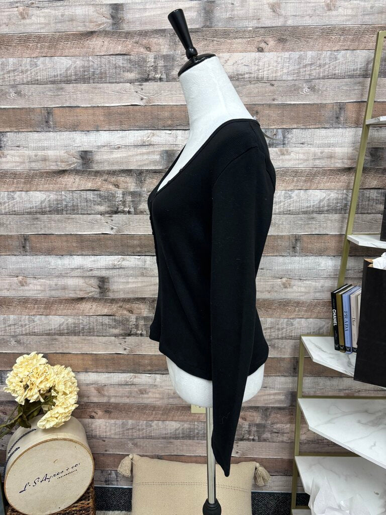 AMO Black V-Neck Long Sleeve Ribbed