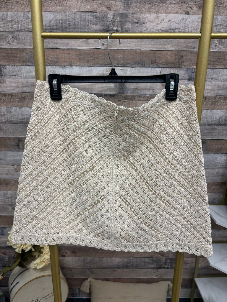 Sezane Ivory Crochet Mini Skirt