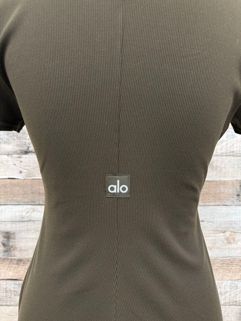 Alo Brown Ribbed Short Sleeve