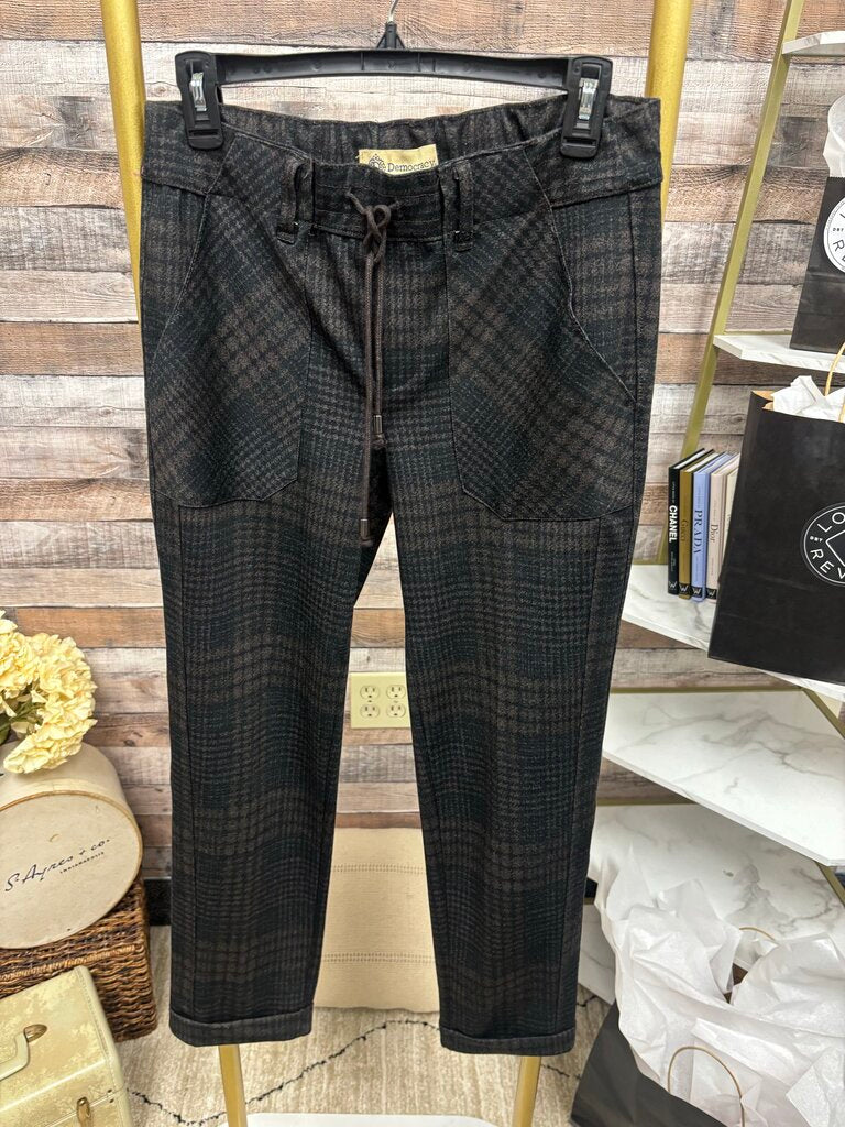 Democracy Black & Brown Elastic Waist Plaid