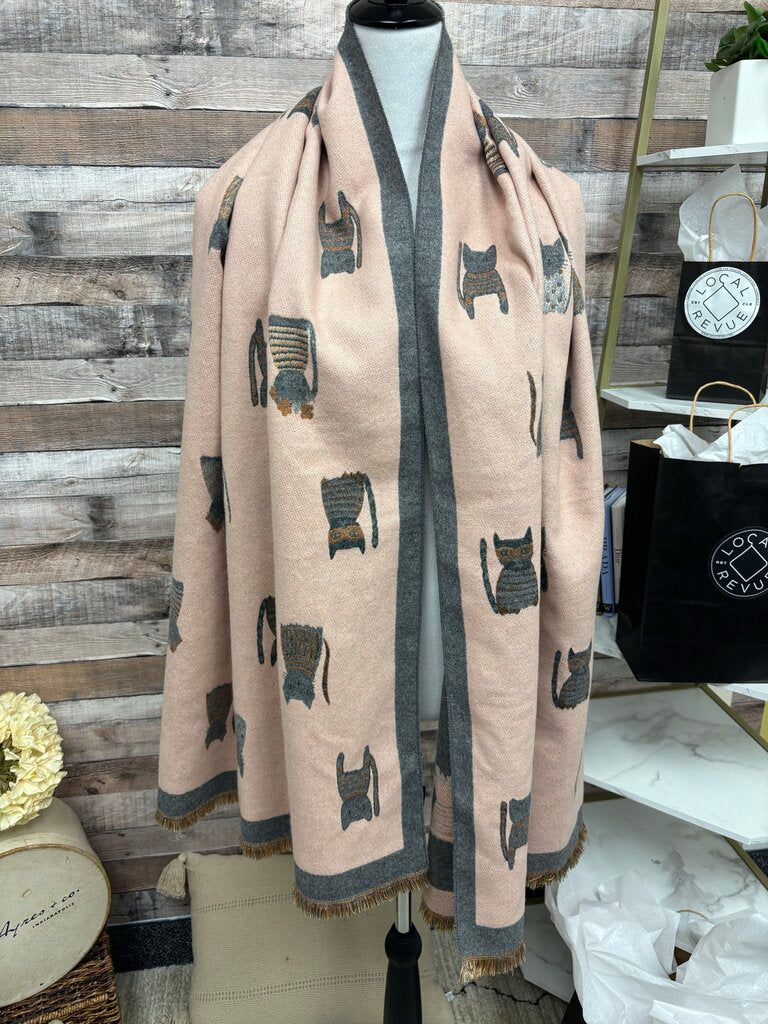 Cute Kitty Grey & Pink Winter Scarf