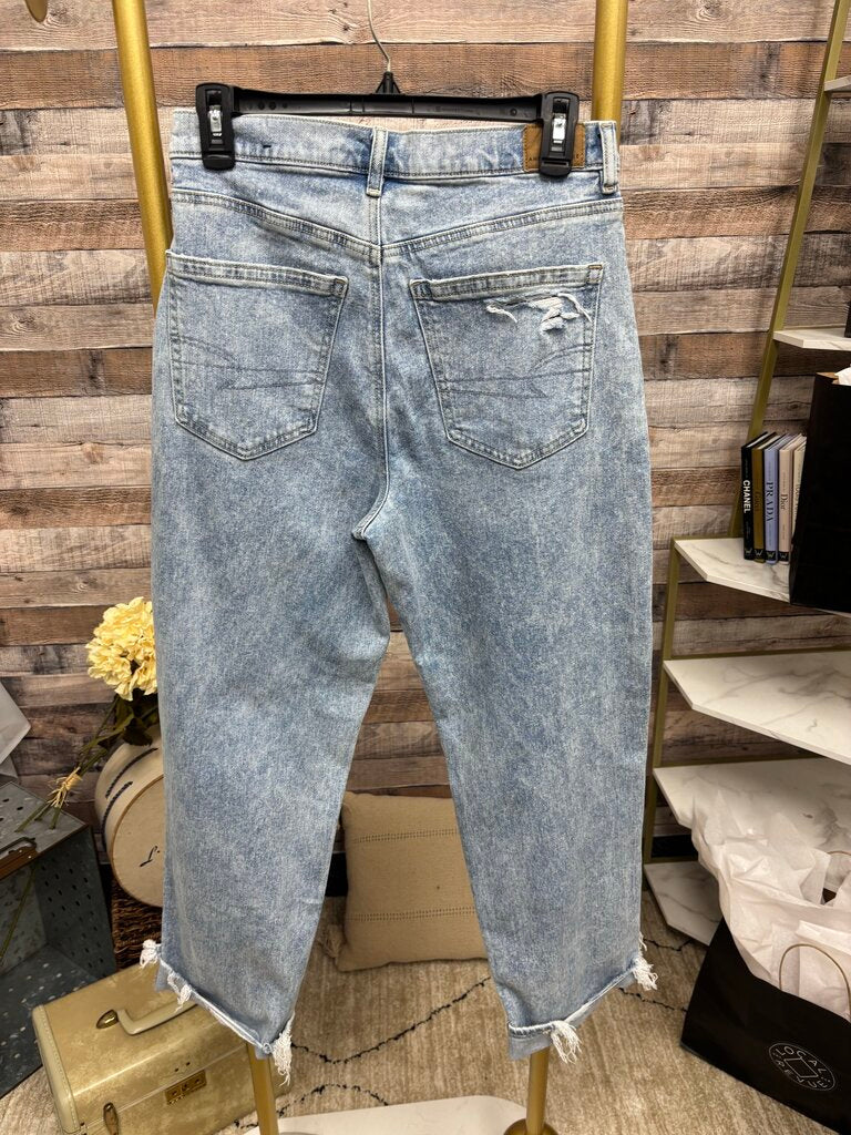 American Eagle Lt Wash Tattered Mom Jeans