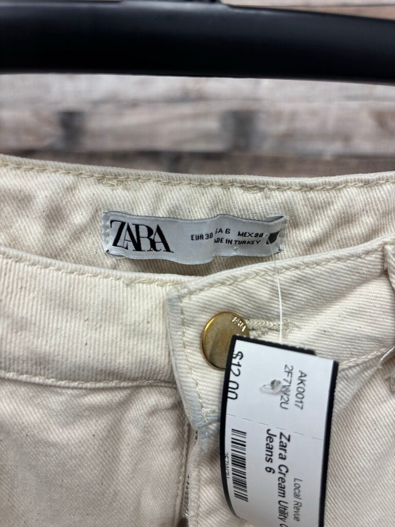 Zara Cream Utility Cargo Jeans