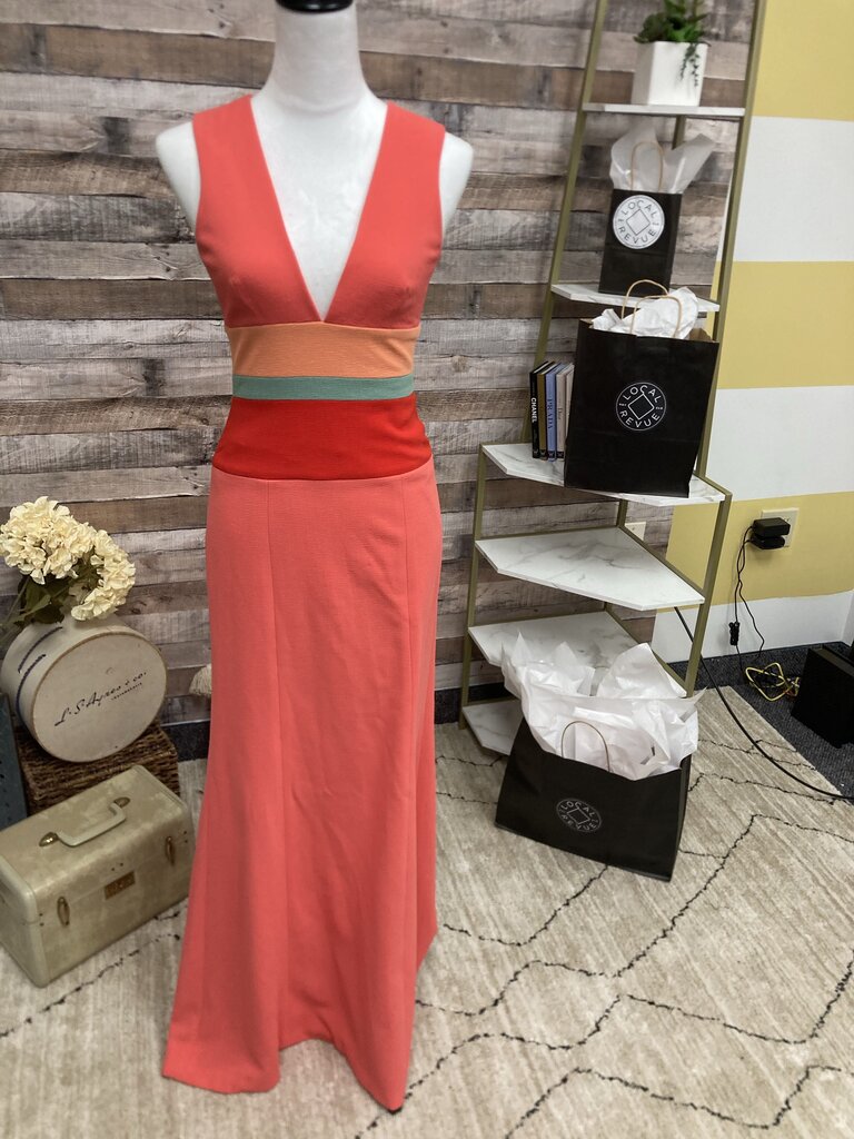 BCBGMaxzaria Lizette Coral Colorblock Maxi Gown