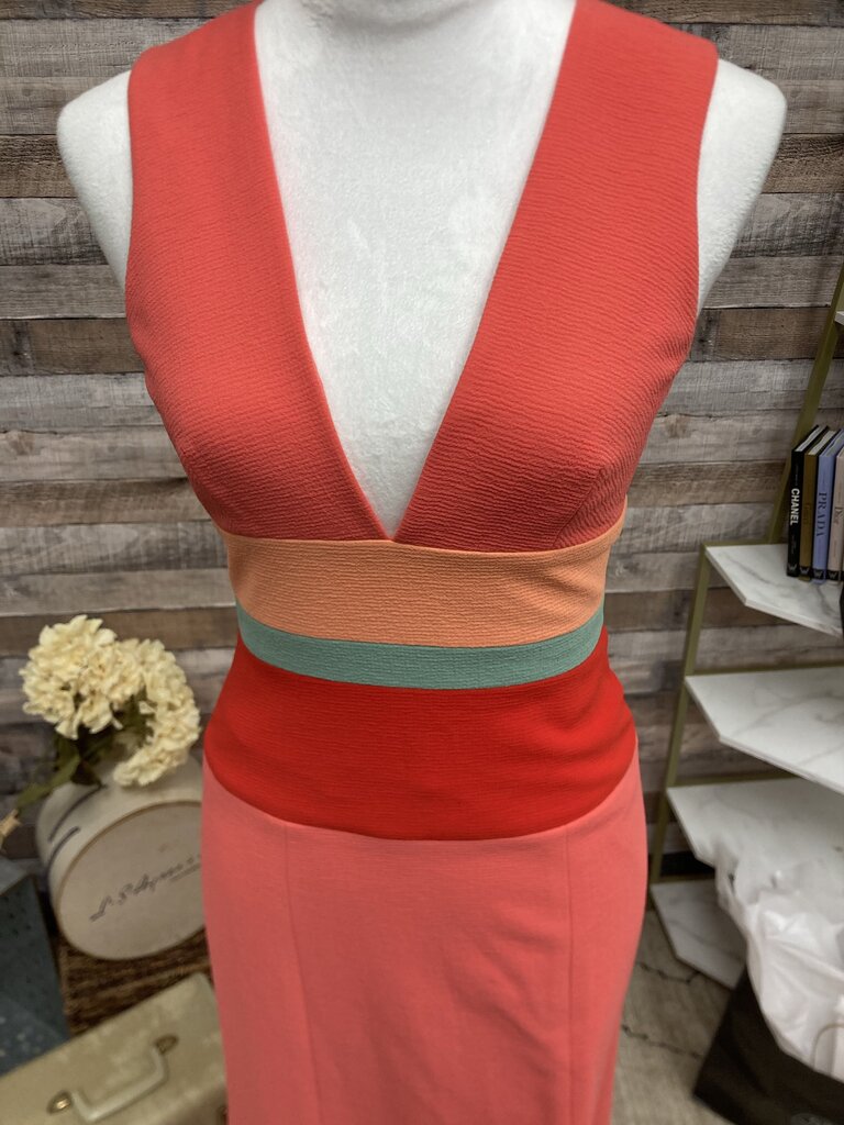 BCBGMaxzaria Lizette Coral Colorblock Maxi Gown