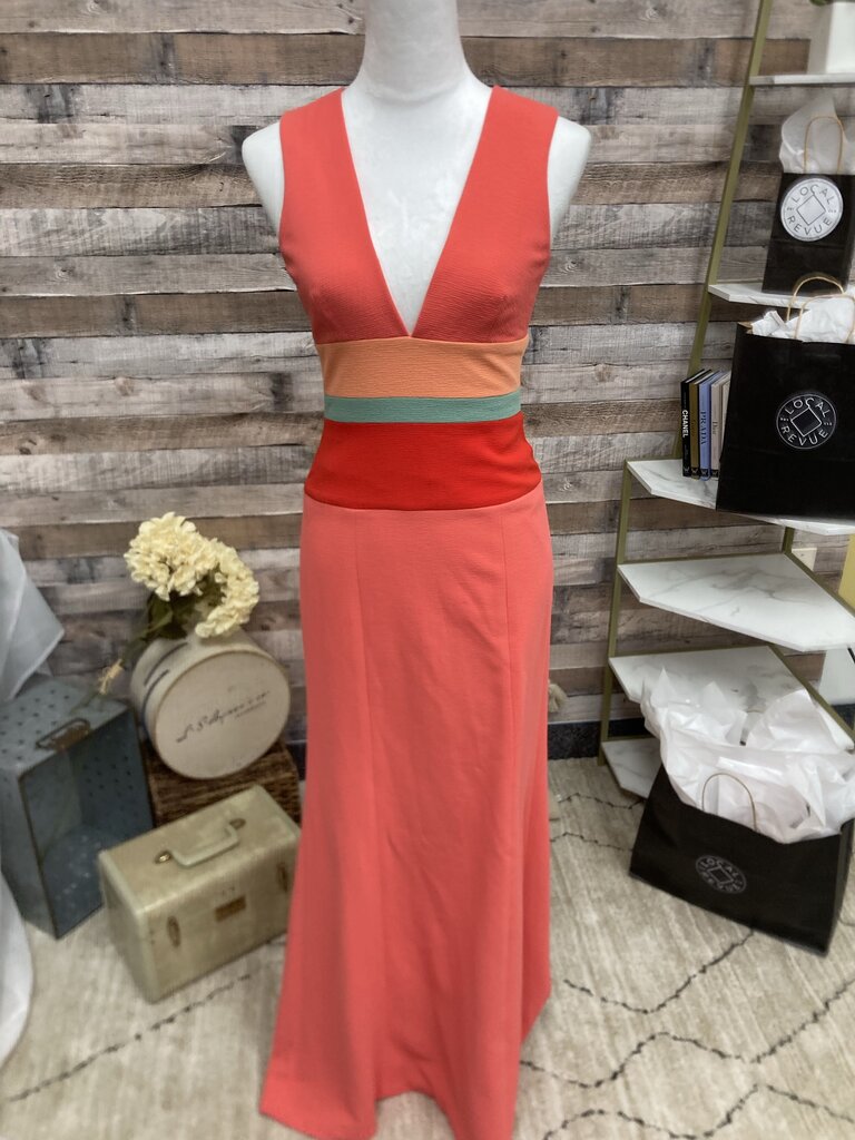 BCBGMaxzaria Lizette Coral Colorblock Maxi Gown