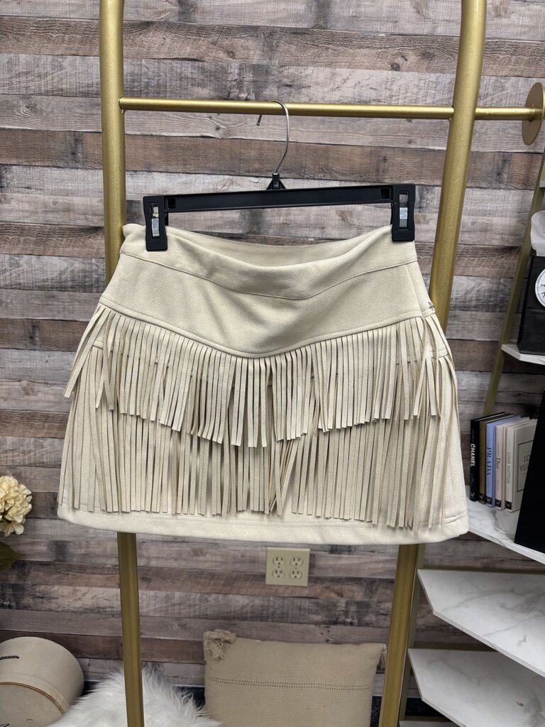 NWT Lelis Faux Suede Cream Mini Skirt w/Fringe