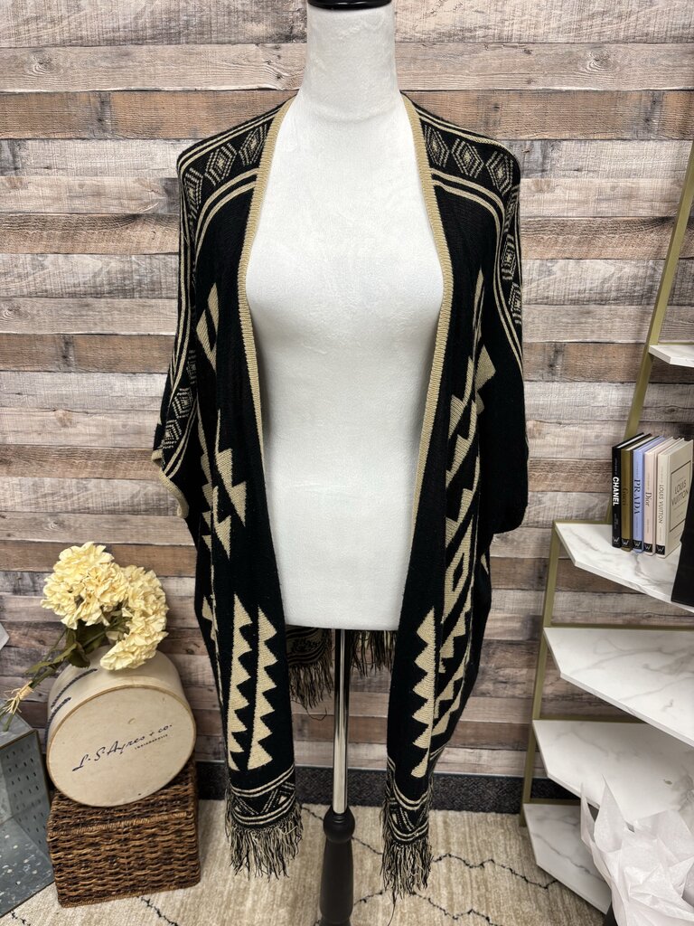 Free People Aztec Black & Tan Poncho Cardigan