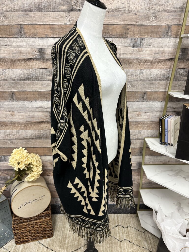 Free People Aztec Black & Tan Poncho Cardigan