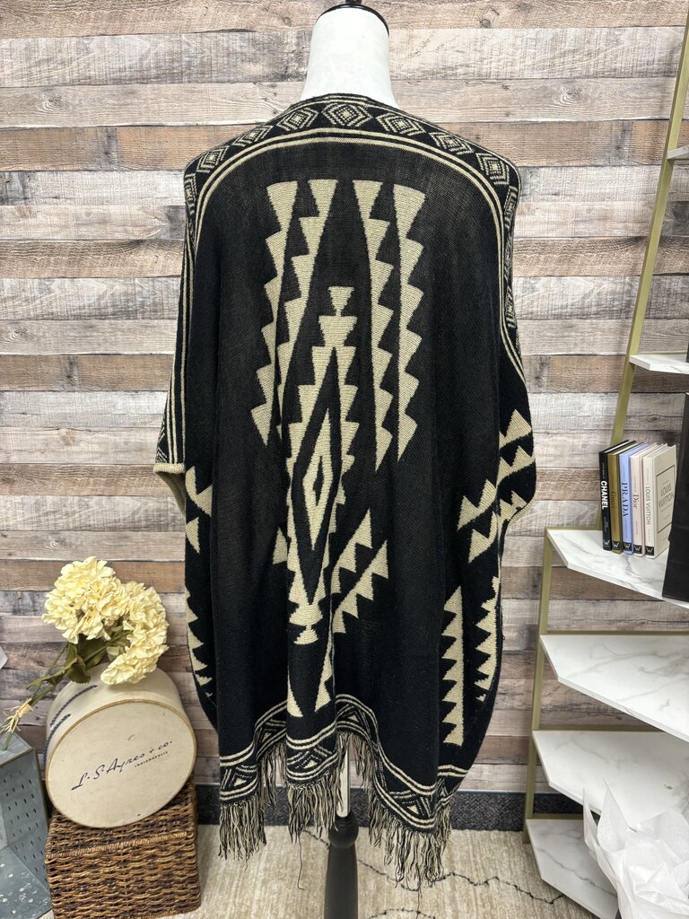 Free People Aztec Black & Tan Poncho Cardigan