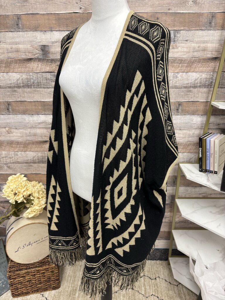 Free People Aztec Black & Tan Poncho Cardigan