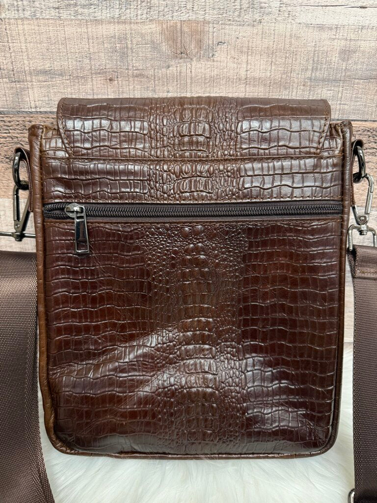 Crocodile Embossed Leather Crossbody Messenger Bag