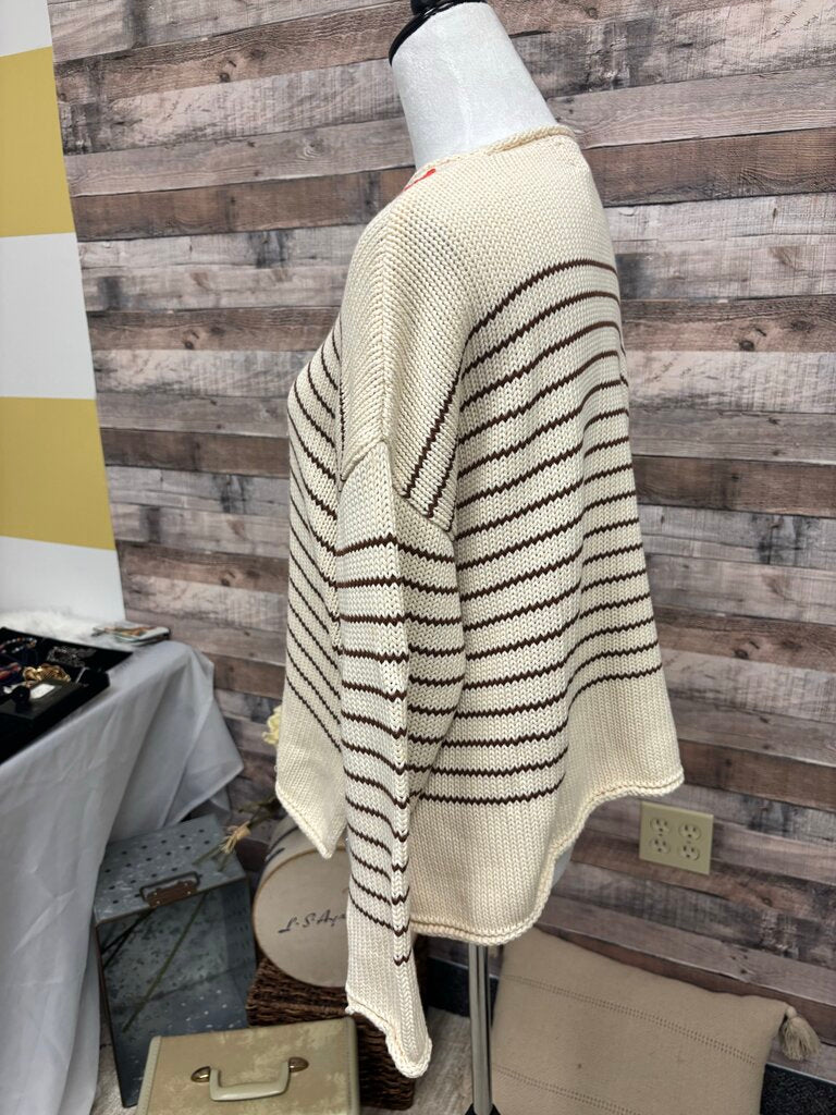 Pink Pineapple Brown Stripe Rollneck Embroidered Cleveland Sweater in Ivory