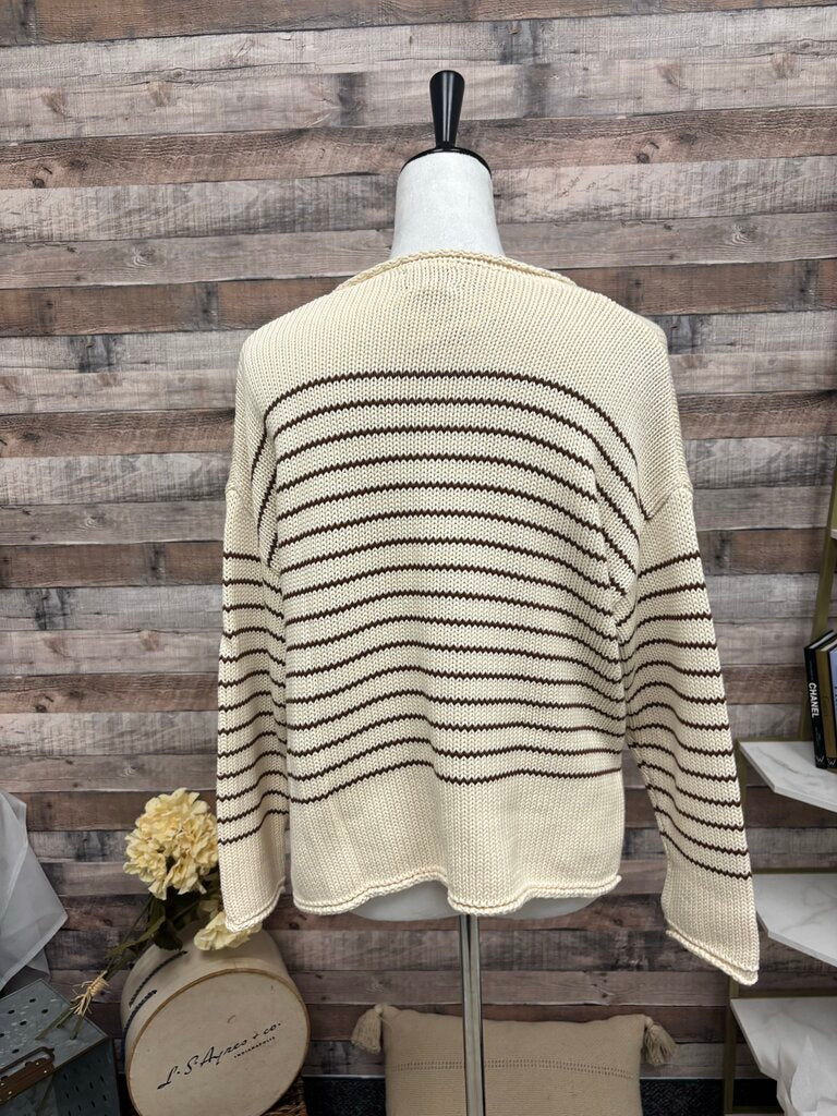 Pink Pineapple Brown Stripe Rollneck Embroidered Cleveland Sweater in Ivory