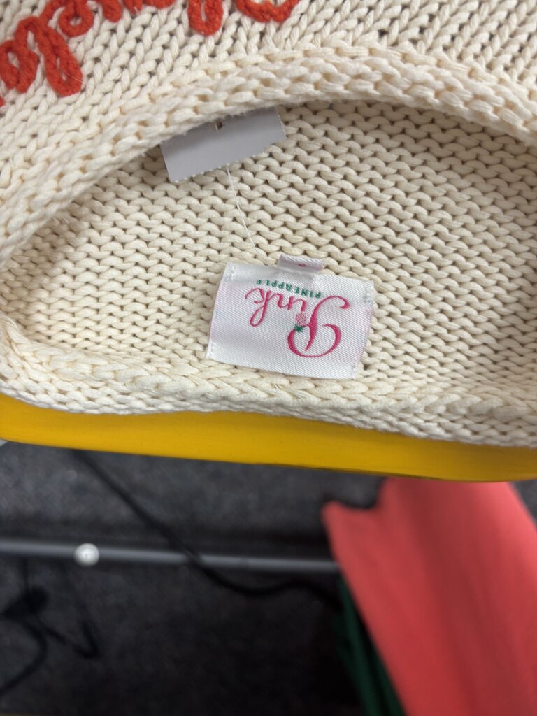 Pink Pineapple Brown Stripe Rollneck Embroidered Cleveland Sweater in Ivory