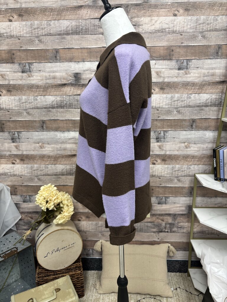 Maeve by Anthropologie Brown & Purple Rugby Polo Striped Sweater