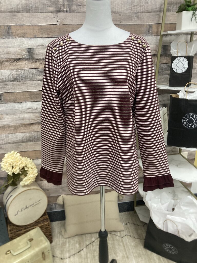 Talbots Burgundy & White Striped Long Sleeve