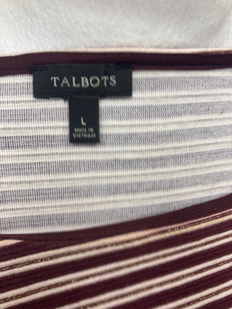 Talbots Burgundy & White Striped Long Sleeve