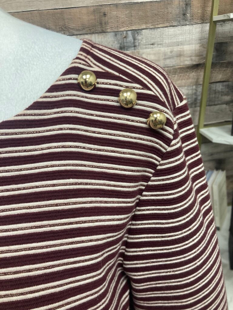 Talbots Burgundy & White Striped Long Sleeve
