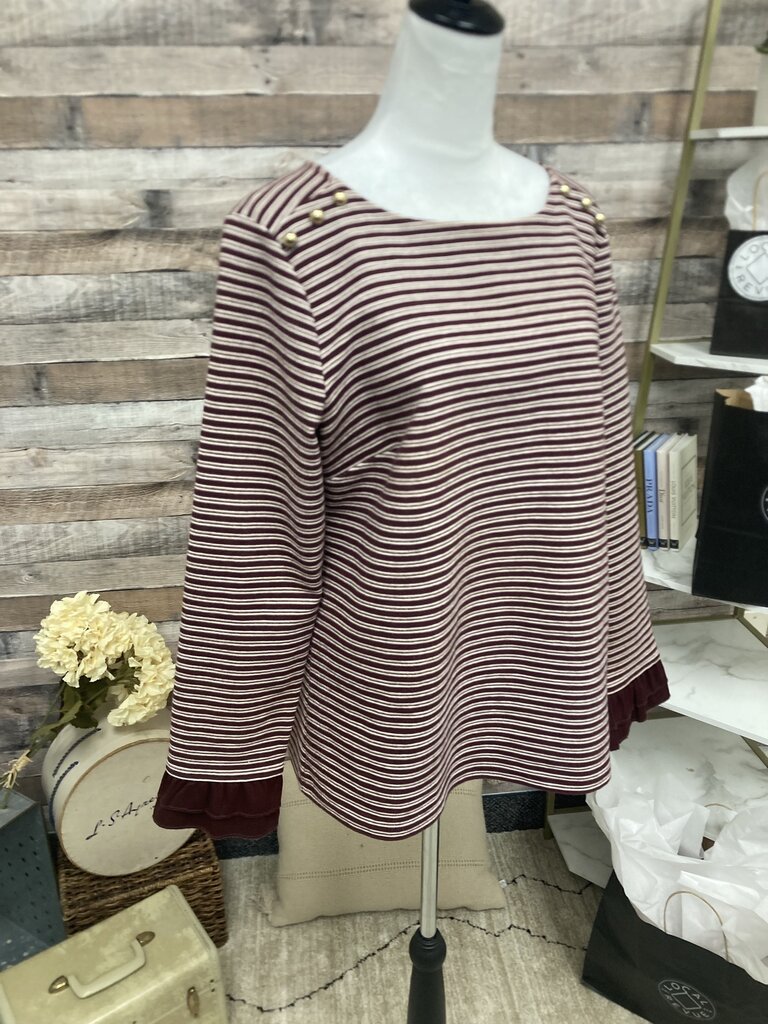 Talbots Burgundy & White Striped Long Sleeve