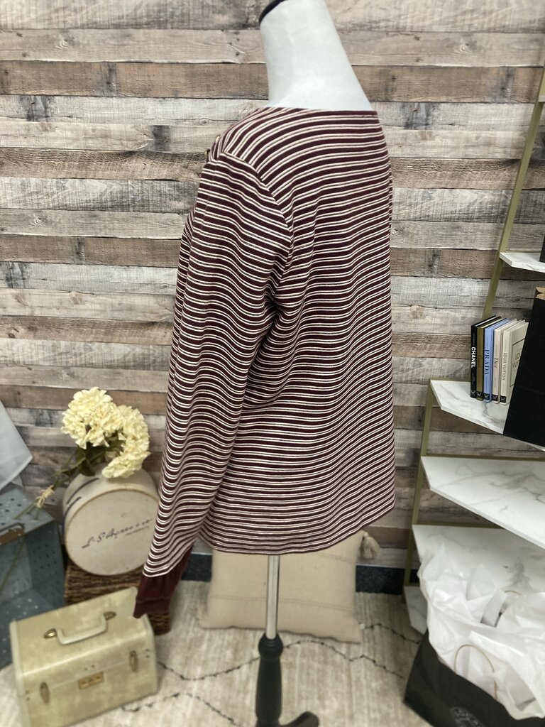 Talbots Burgundy & White Striped Long Sleeve