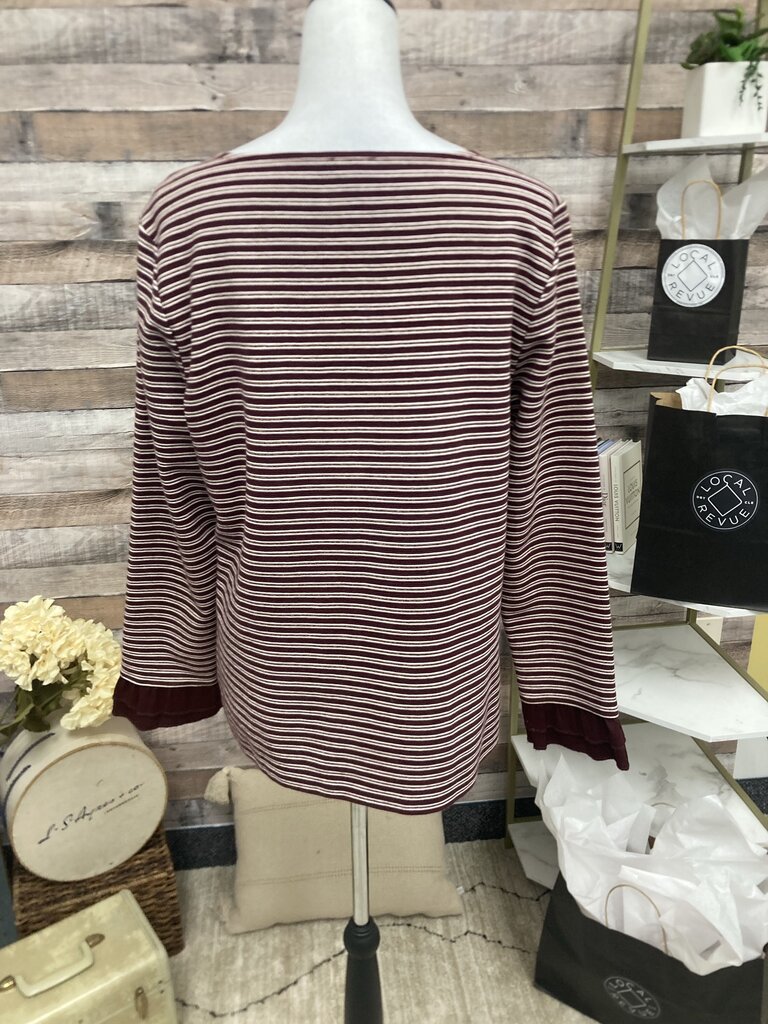 Talbots Burgundy & White Striped Long Sleeve