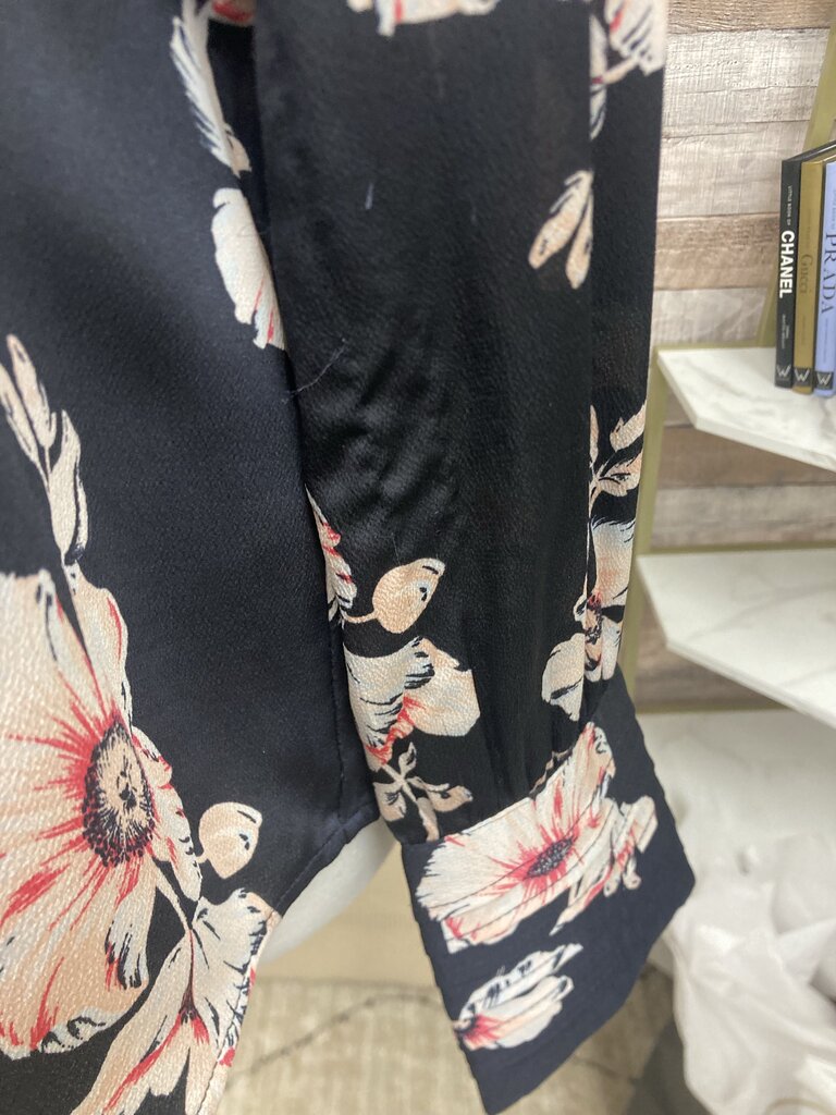Ann Taylor Black & Pink Floral Print Long Sleeve