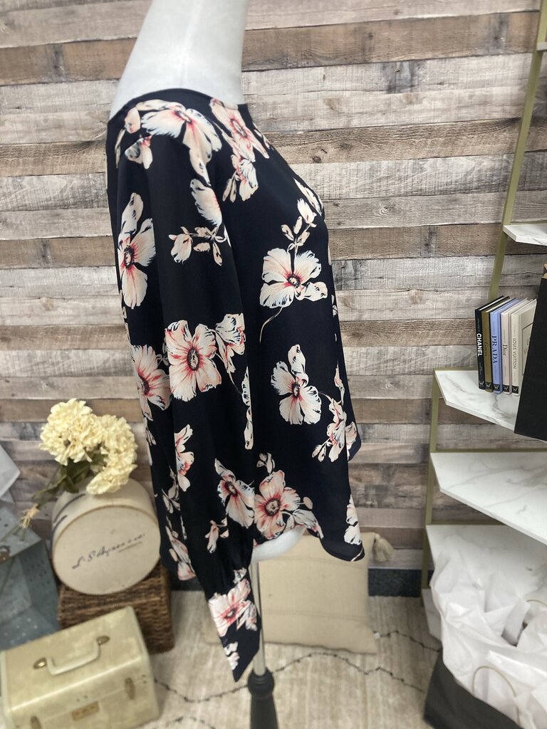Ann Taylor Black & Pink Floral Print Long Sleeve