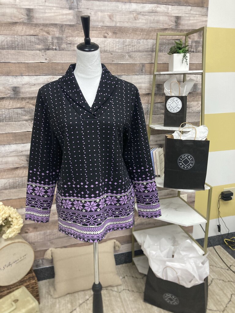 Talbots Purple & Black Fair Isle Pullover