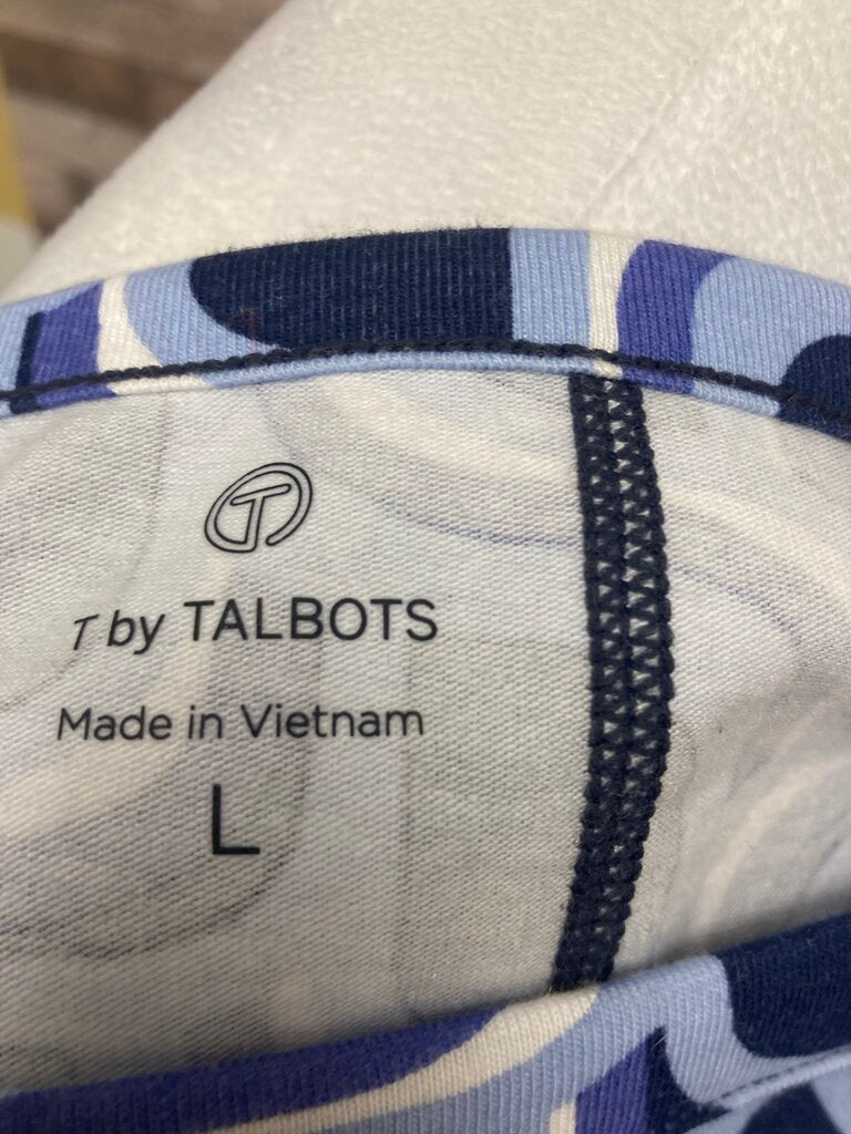 Talbots Navy & White Wavy Geometric Print Lg Sl
