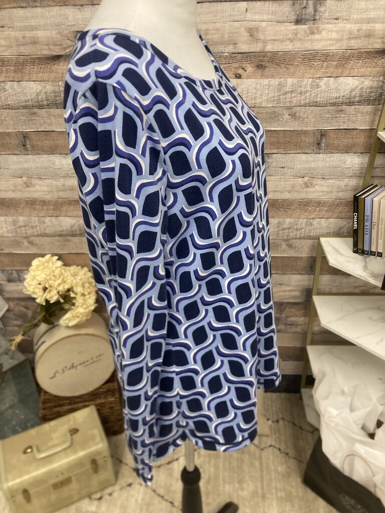 Talbots Navy & White Wavy Geometric Print Lg Sl