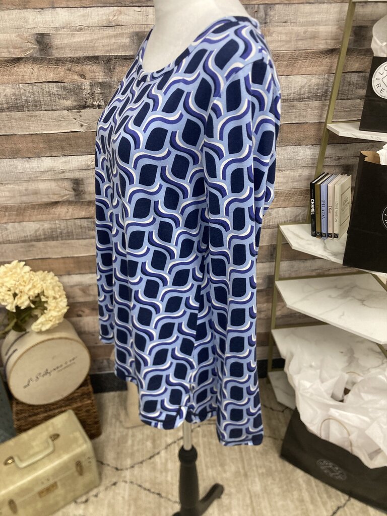Talbots Navy & White Wavy Geometric Print Lg Sl