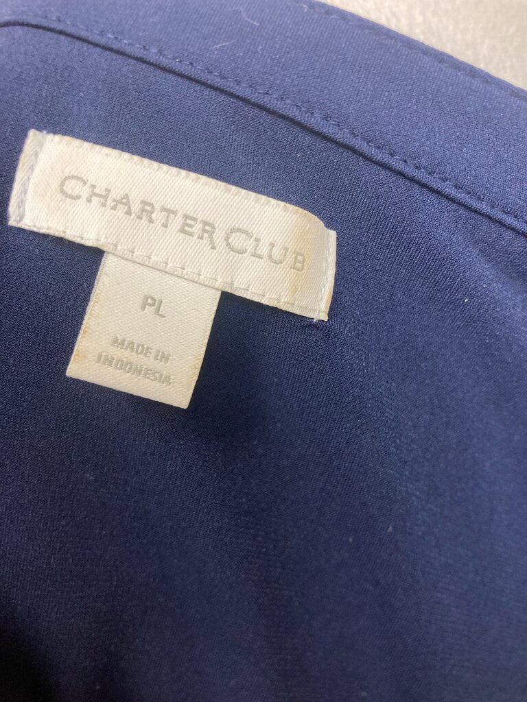 Charter Club Navy & White Print Split Neck