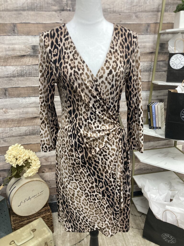 NWT Calvin Klein Leopard Print Faux Wrap 3/4 Sl