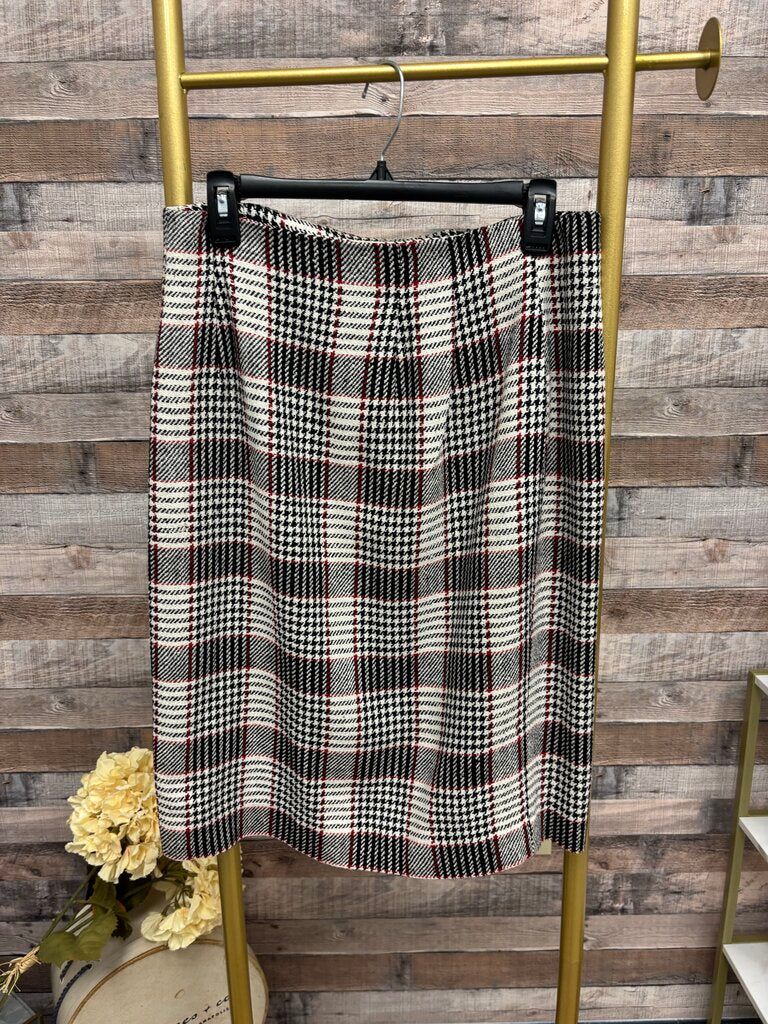 Black, White & Red Houndstooth Pencil Skirt