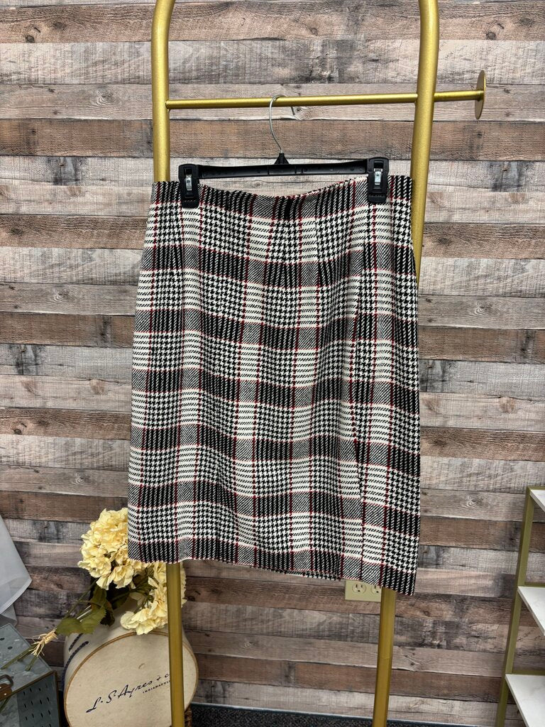 Black, White & Red Houndstooth Pencil Skirt