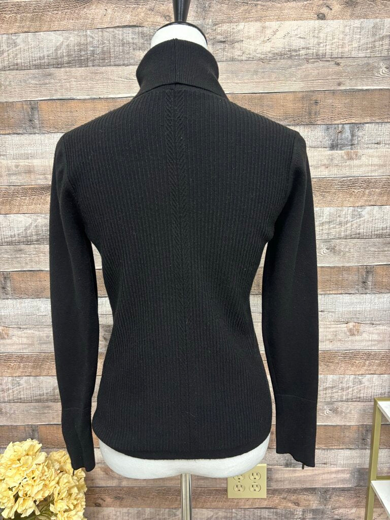White House Black Market Black Ribbed Turtleneck with Zipper Sleeves
