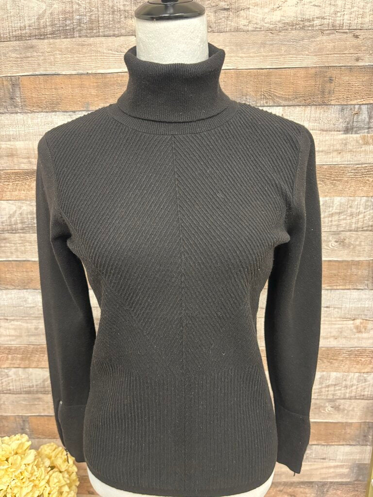 White House Black Market Black Ribbed Turtleneck with Zipper Sleeves