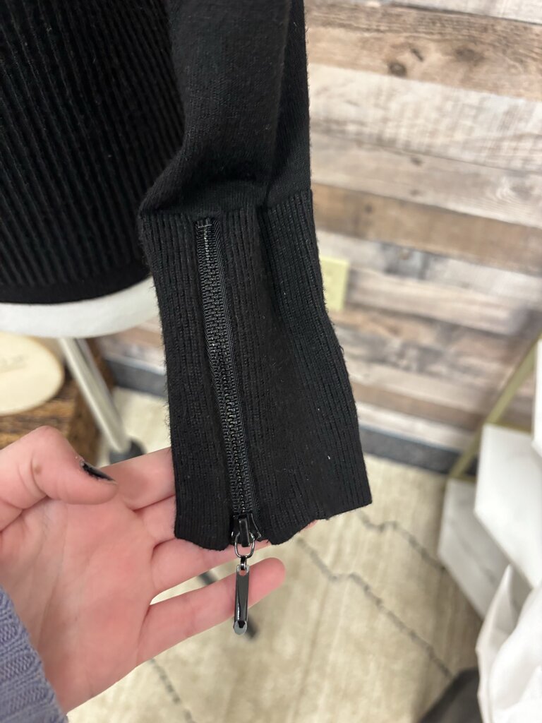White House Black Market Black Ribbed Turtleneck with Zipper Sleeves
