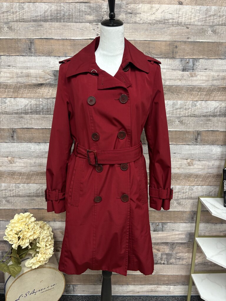 London Fog Double-Breasted Belted Red Trench Coat
