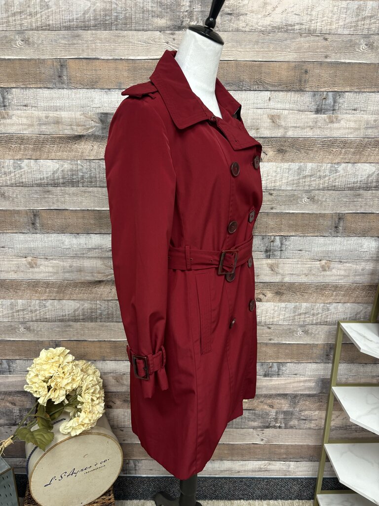 London Fog Double-Breasted Belted Red Trench Coat